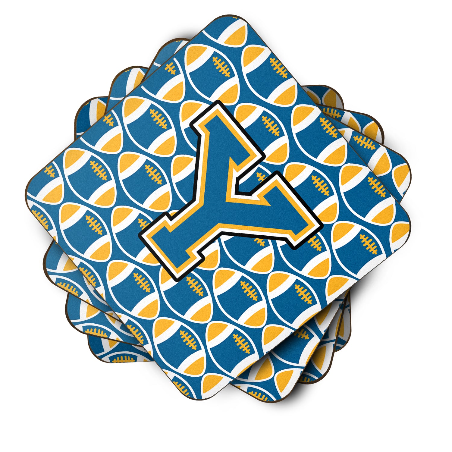 Letter Y Football Blue and Gold Foam Coaster Set of 4 CJ1077-YFC - the-store.com