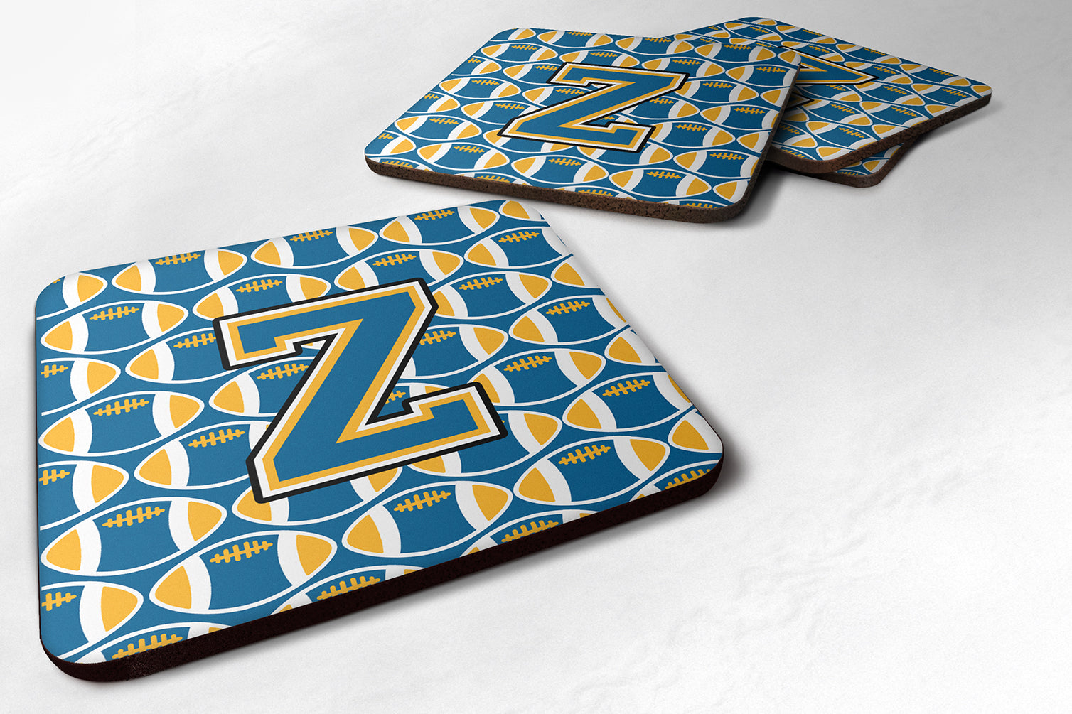 Letter Z Football Blue and Gold Foam Coaster Set of 4 CJ1077-ZFC - the-store.com