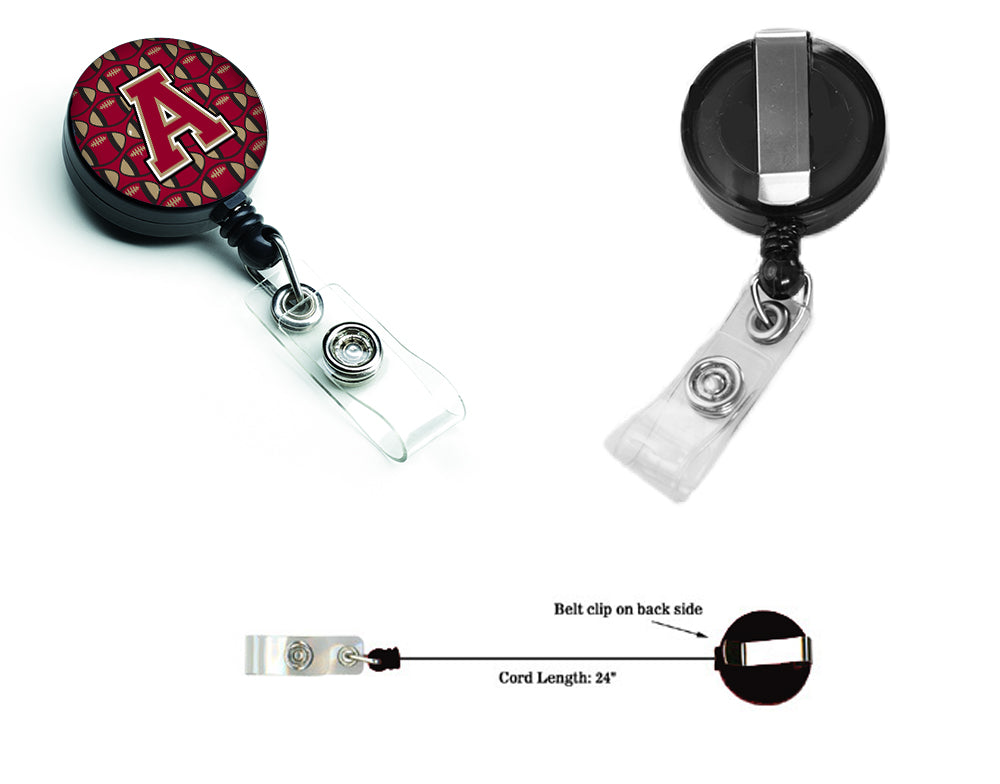 Letter A Football Garnet and Gold Retractable Badge Reel CJ1078-ABR