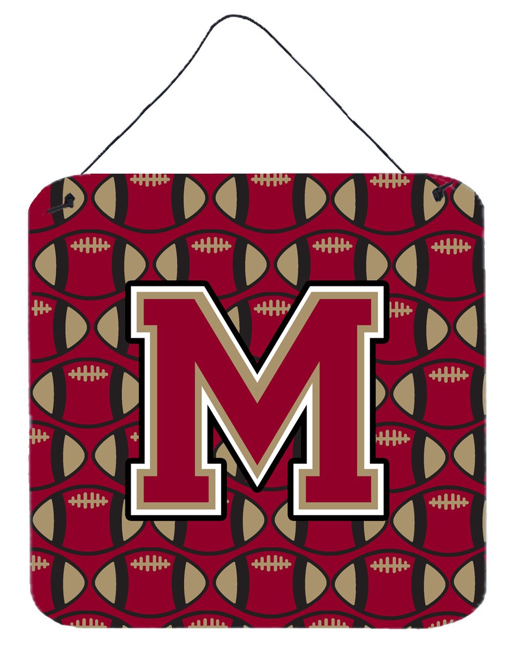 Letter M Football Garnet and Gold Wall or Door Hanging Prints CJ1078-MDS66 by Caroline's Treasures