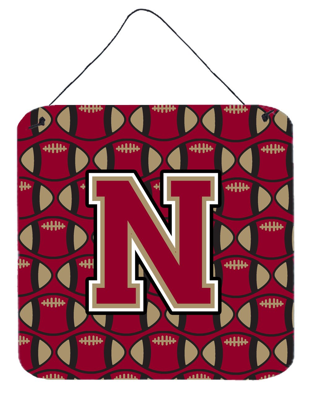 Letter N Football Garnet and Gold Wall or Door Hanging Prints CJ1078-NDS66 by Caroline's Treasures