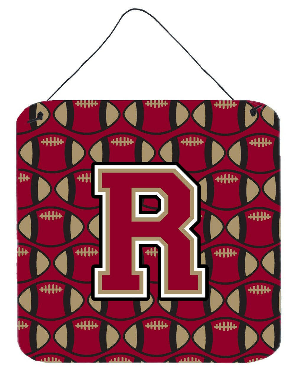 Letter R Football Garnet and Gold Wall or Door Hanging Prints CJ1078-RDS66 by Caroline's Treasures