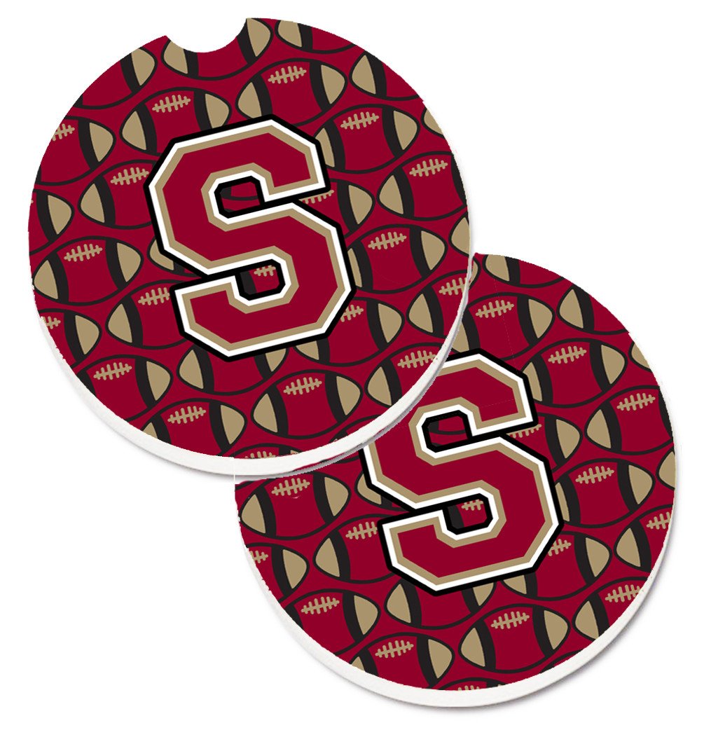 Letter S Football Garnet and Gold Set of 2 Cup Holder Car Coasters CJ1078-SCARC by Caroline&#39;s Treasures