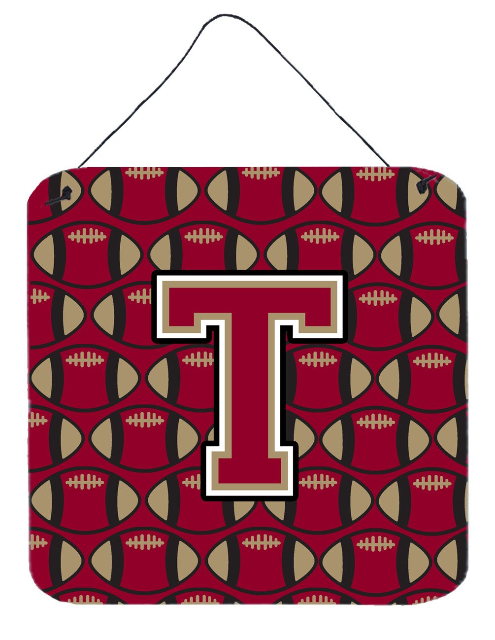 Letter T Football Garnet and Gold Wall or Door Hanging Prints CJ1078-TDS66 by Caroline's Treasures