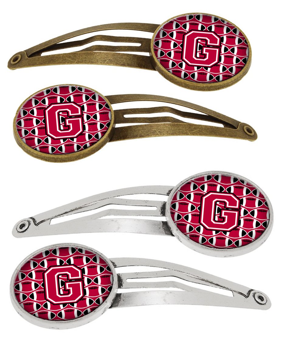 Letter G Football Crimson and White Set of 4 Barrettes Hair Clips CJ1079-GHCS4 by Caroline's Treasures