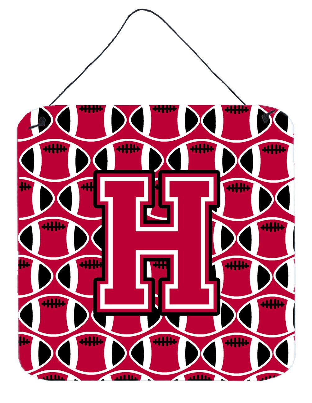 Letter H Football Crimson and White Wall or Door Hanging Prints CJ1079-HDS66 by Caroline's Treasures