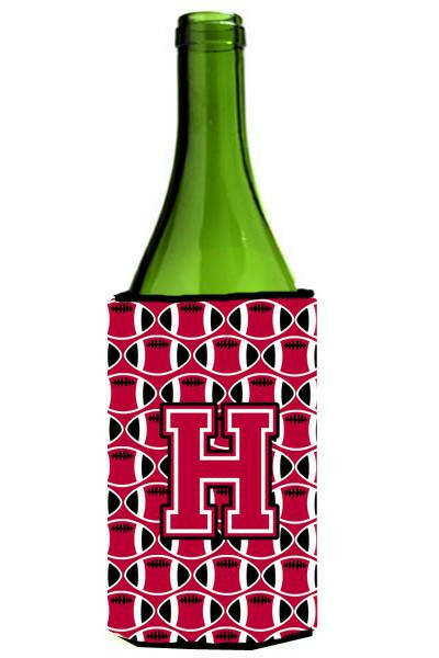 Letter H Football Crimson and White Wine Bottle Beverage Insulator Hugger CJ1079-HLITERK by Caroline's Treasures