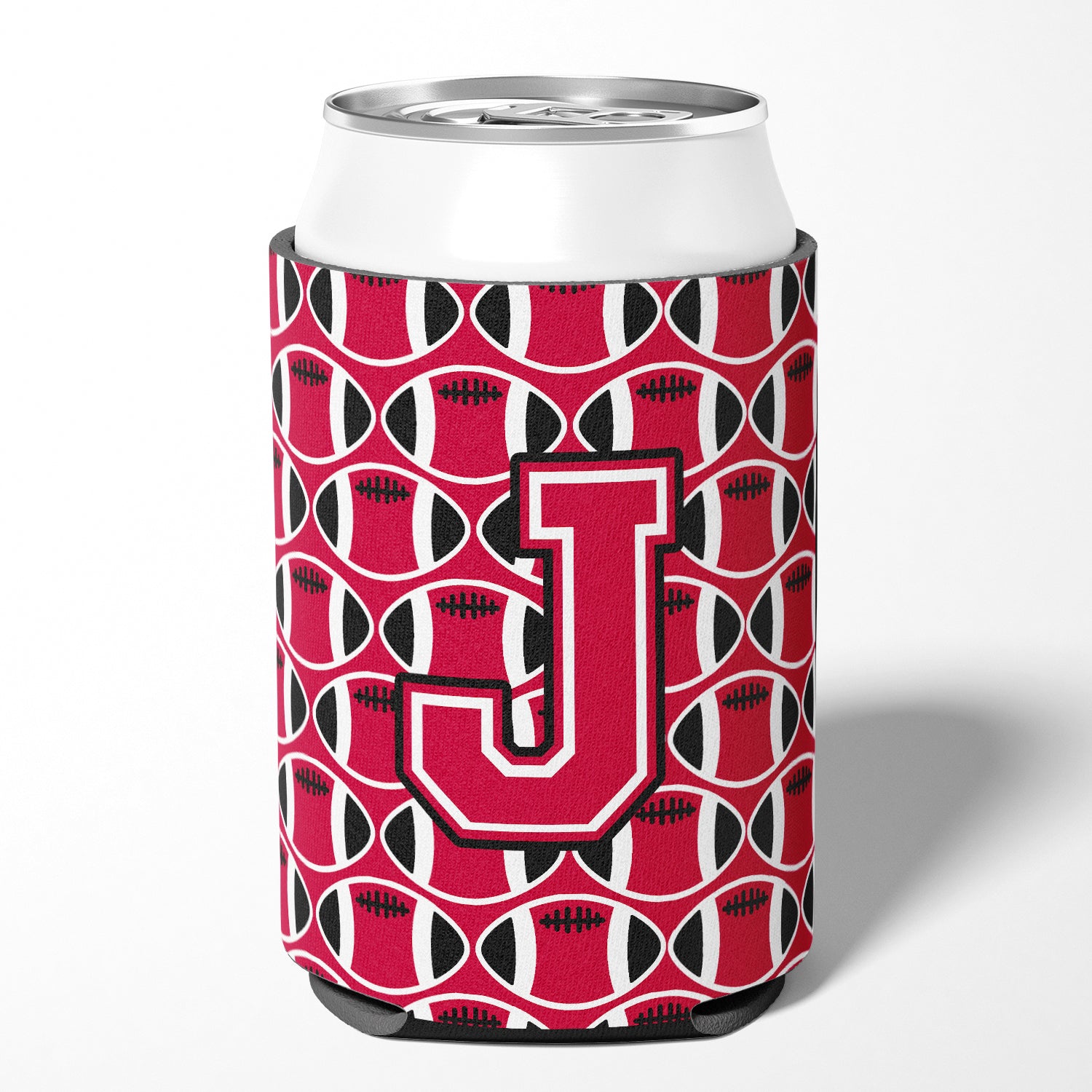 Letter J Football Crimson and White Can or Bottle Hugger CJ1079-JCC.