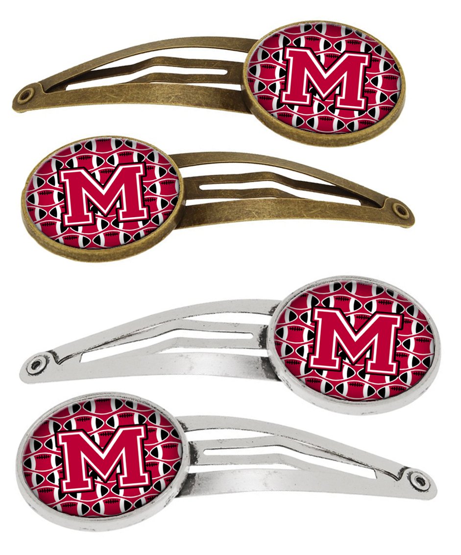 Letter M Football Crimson and White Set of 4 Barrettes Hair Clips CJ1079-MHCS4 by Caroline&#39;s Treasures