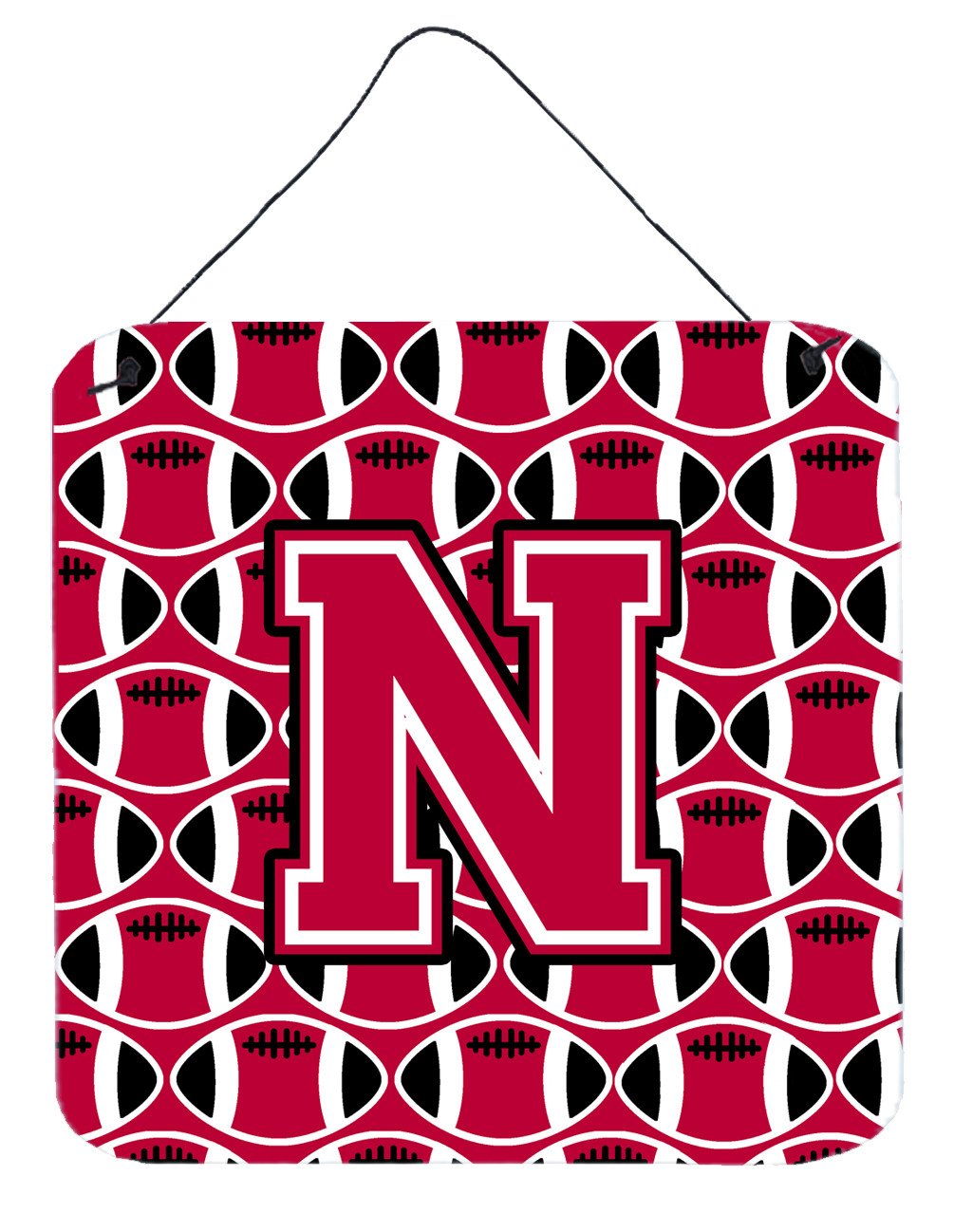 Letter N Football Crimson and White Wall or Door Hanging Prints CJ1079-NDS66 by Caroline's Treasures