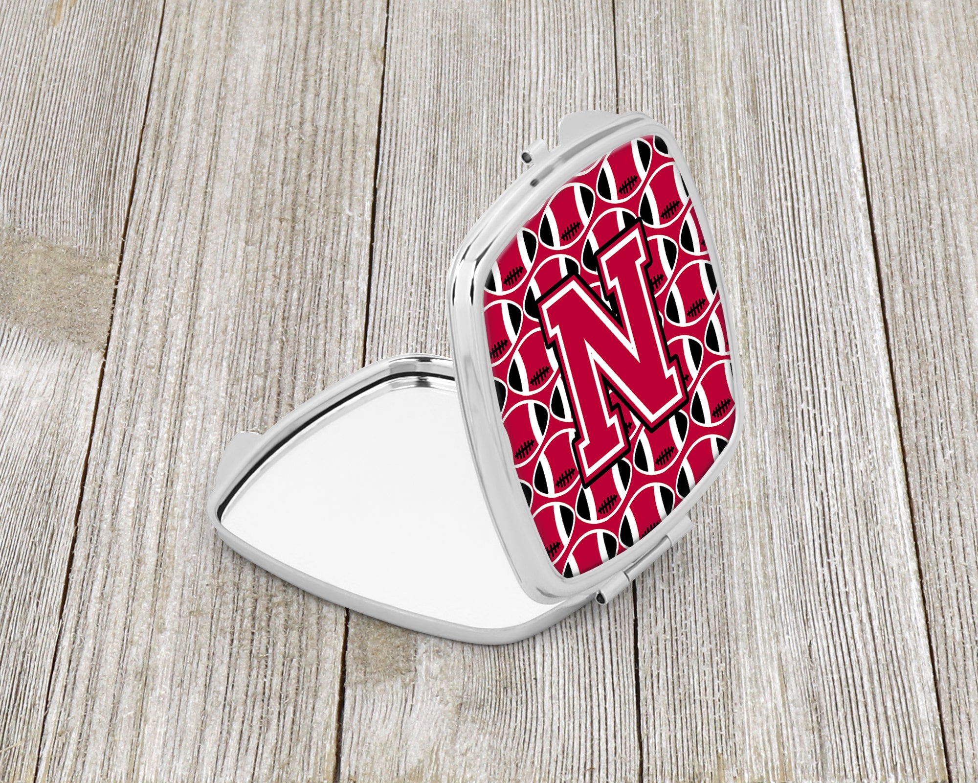 Letter N Football Crimson and White Compact Mirror CJ1079-NSCM