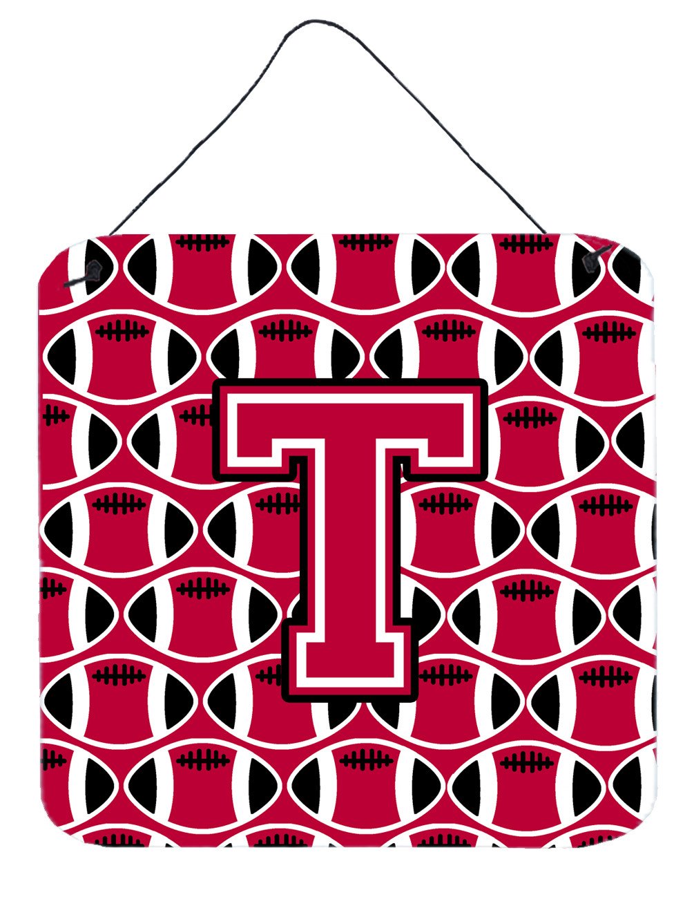 Letter T Football Crimson and White Wall or Door Hanging Prints CJ1079-TDS66 by Caroline's Treasures