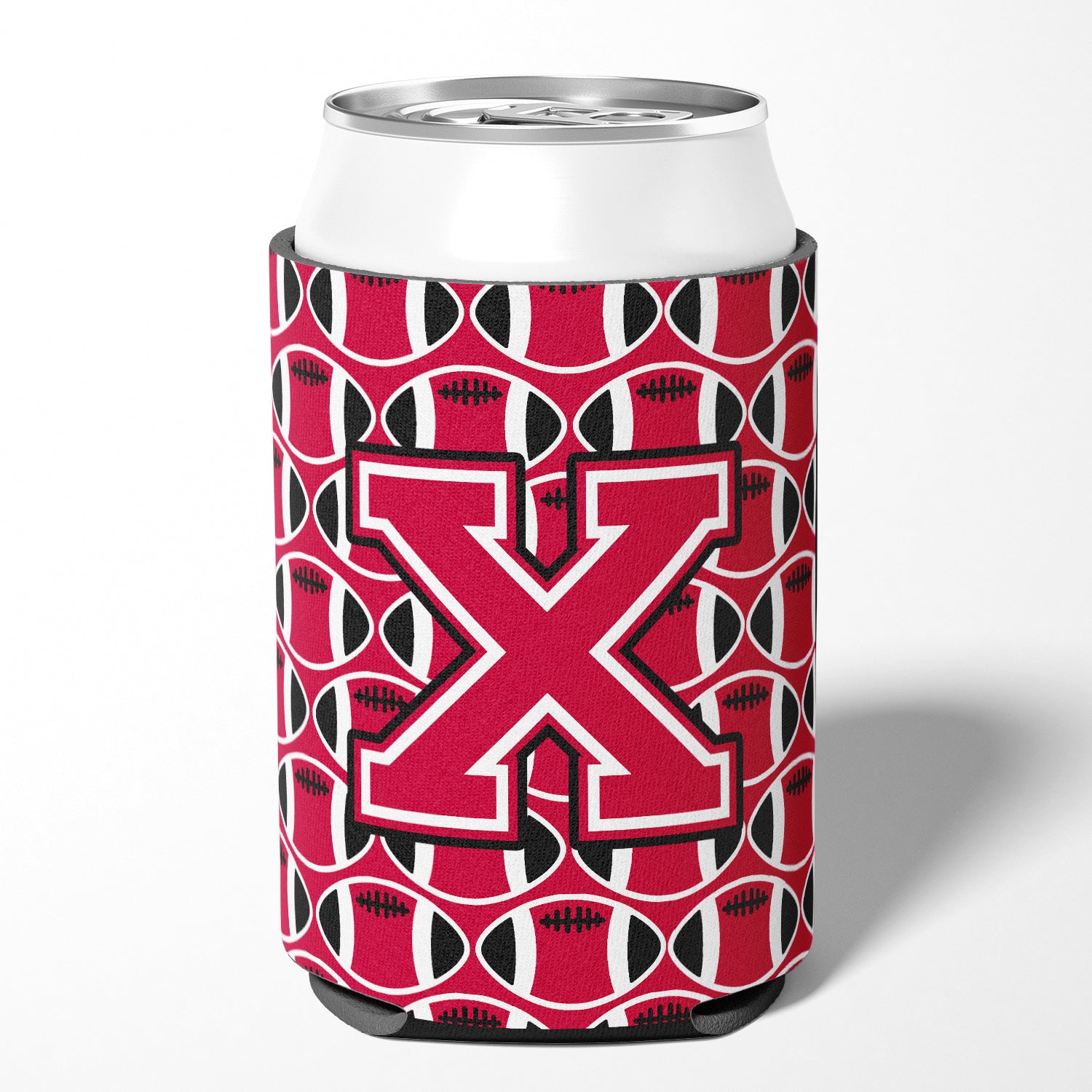 Letter X Football Crimson and White Can or Bottle Hugger CJ1079-XCC.