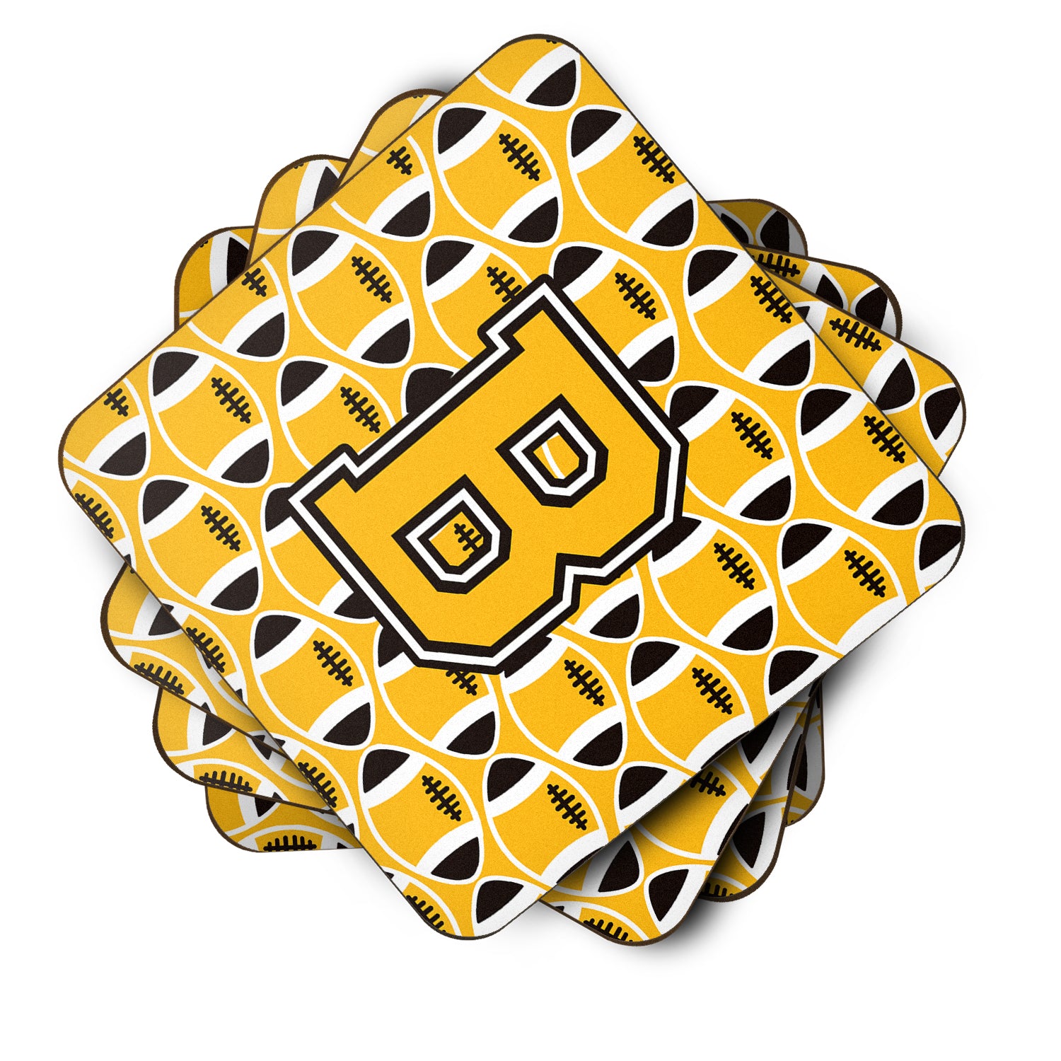 Letter B Football Black, Old Gold and White Foam Coaster Set of 4 CJ1080-BFC - the-store.com