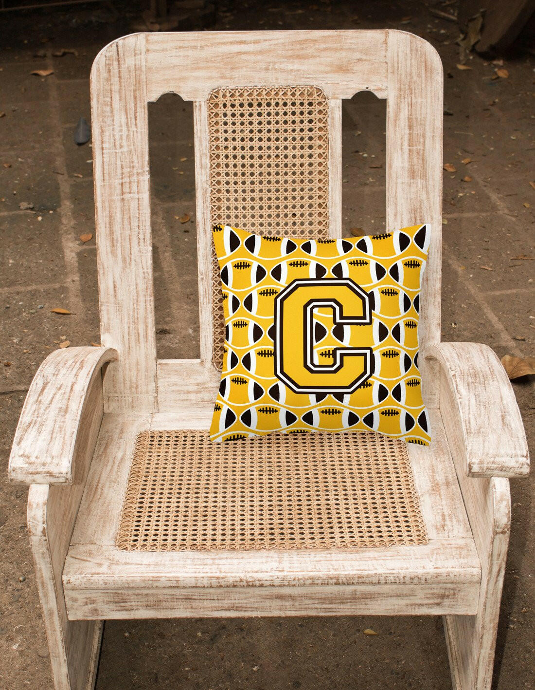 Letter C Football Black, Old Gold and White Fabric Decorative Pillow CJ1080-CPW1414 by Caroline's Treasures