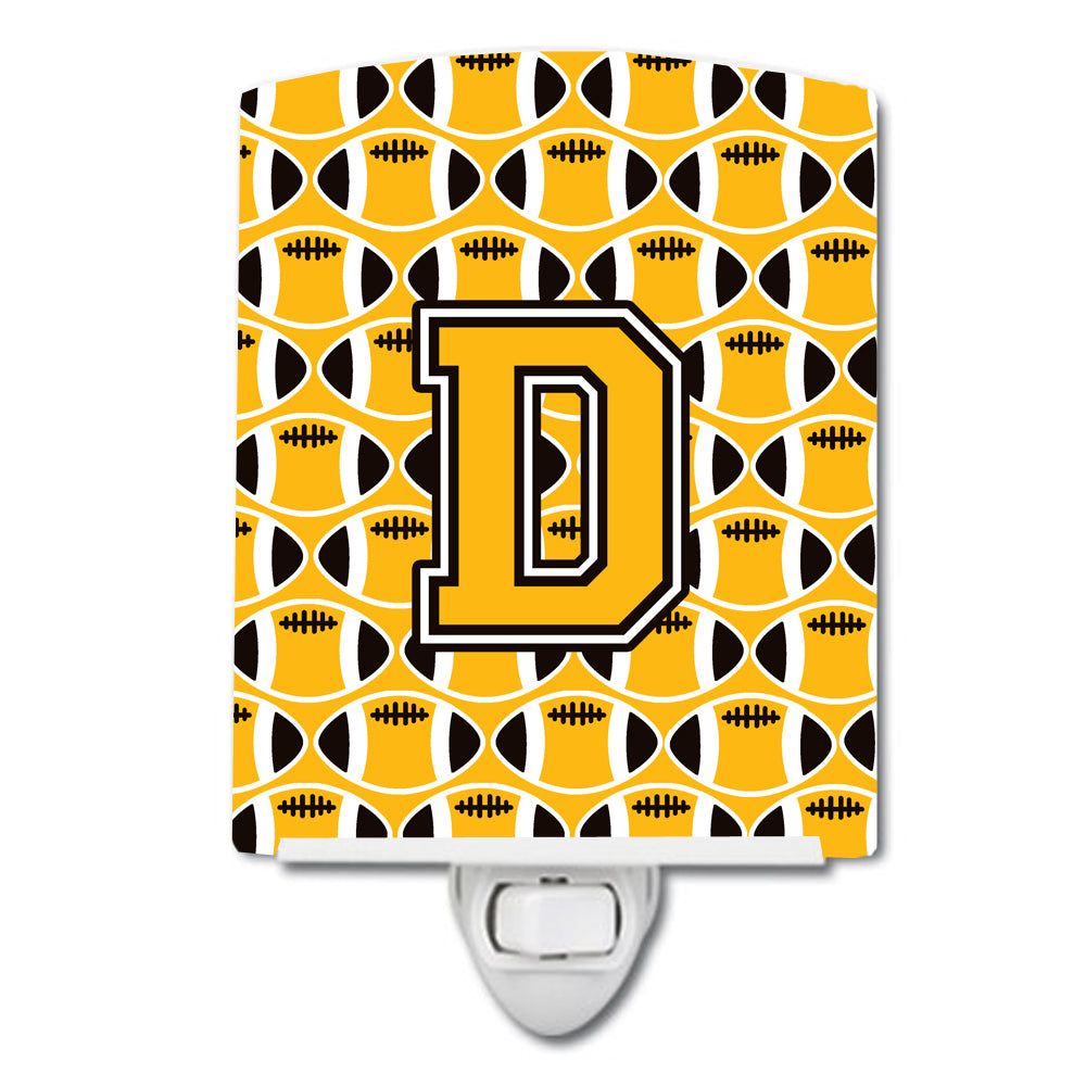 Letter D Football Black, Old Gold and White Ceramic Night Light CJ1080-DCNL - the-store.com