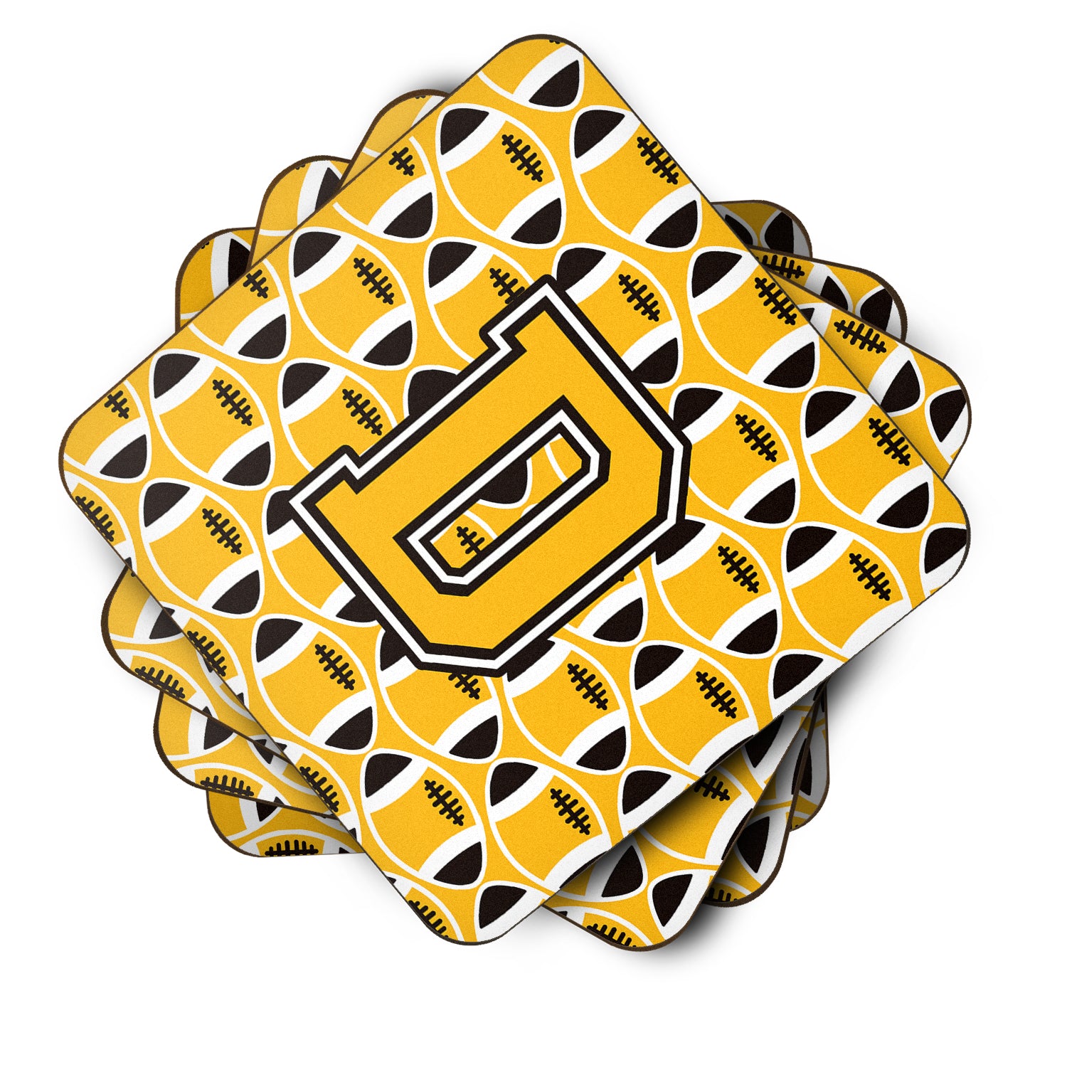 Letter D Football Black, Old Gold and White Foam Coaster Set of 4 CJ1080-DFC - the-store.com
