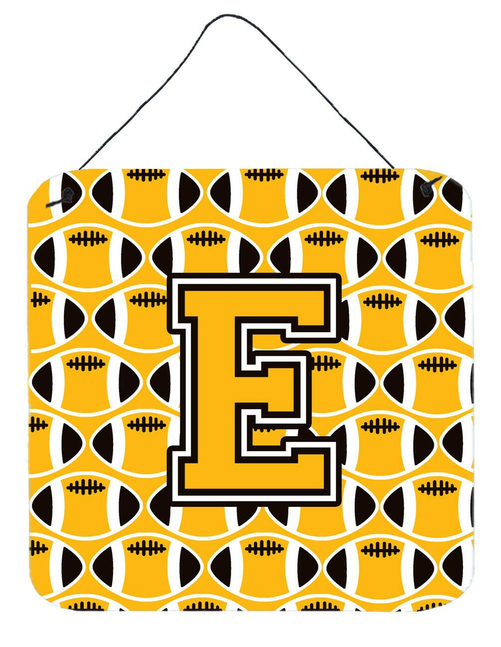 Letter E Football Black, Old Gold and White Wall or Door Hanging Prints CJ1080-EDS66 by Caroline's Treasures