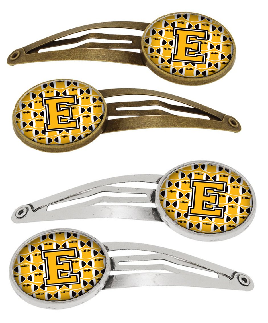 Letter E Football Black, Old Gold and White Set of 4 Barrettes Hair Clips CJ1080-EHCS4 by Caroline's Treasures