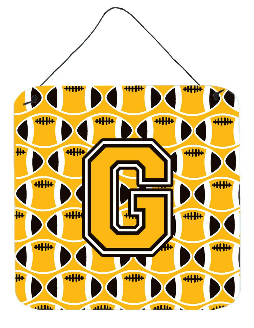 Letter G Football Black, Old Gold and White Wall or Door Hanging Prints CJ1080-GDS66 by Caroline's Treasures