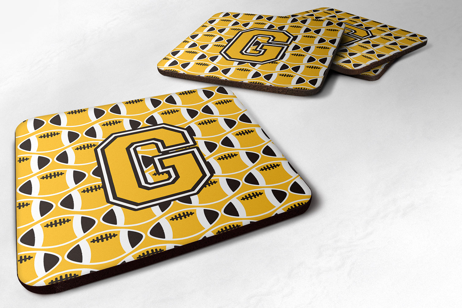 Letter G Football Black, Old Gold and White Foam Coaster Set of 4 CJ1080-GFC - the-store.com
