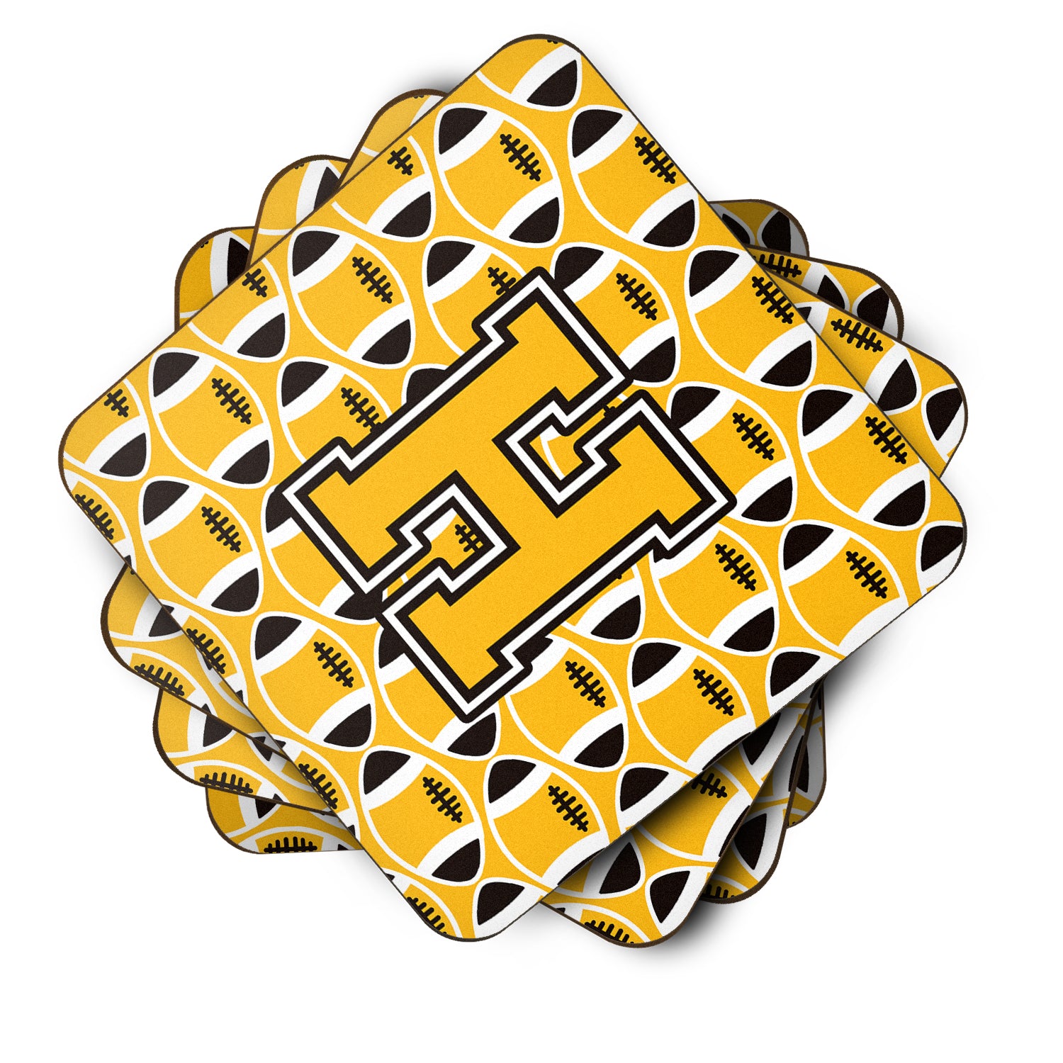 Letter H Football Black, Old Gold and White Foam Coaster Set of 4 CJ1080-HFC - the-store.com
