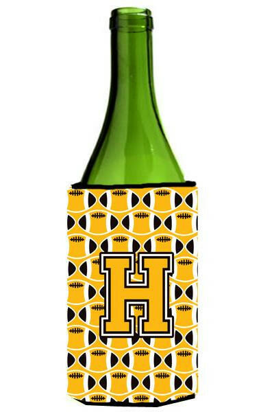 Letter H Football Black, Old Gold and White Wine Bottle Beverage Insulator Hugger CJ1080-HLITERK by Caroline's Treasures