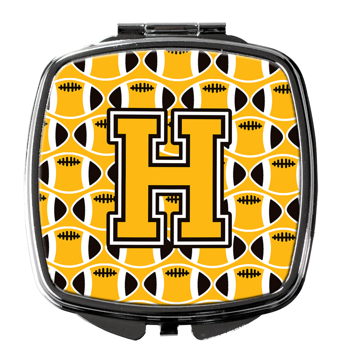 Letter H Football Black, Old Gold and White Compact Mirror CJ1080-HSCM