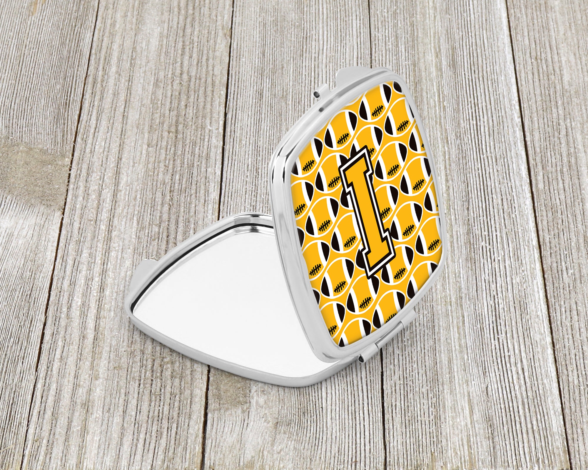 Letter I Football Black, Old Gold and White Compact Mirror CJ1080-ISCM