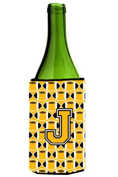 Letter J Football Black, Old Gold and White Wine Bottle Beverage Insulator Hugger CJ1080-JLITERK by Caroline's Treasures