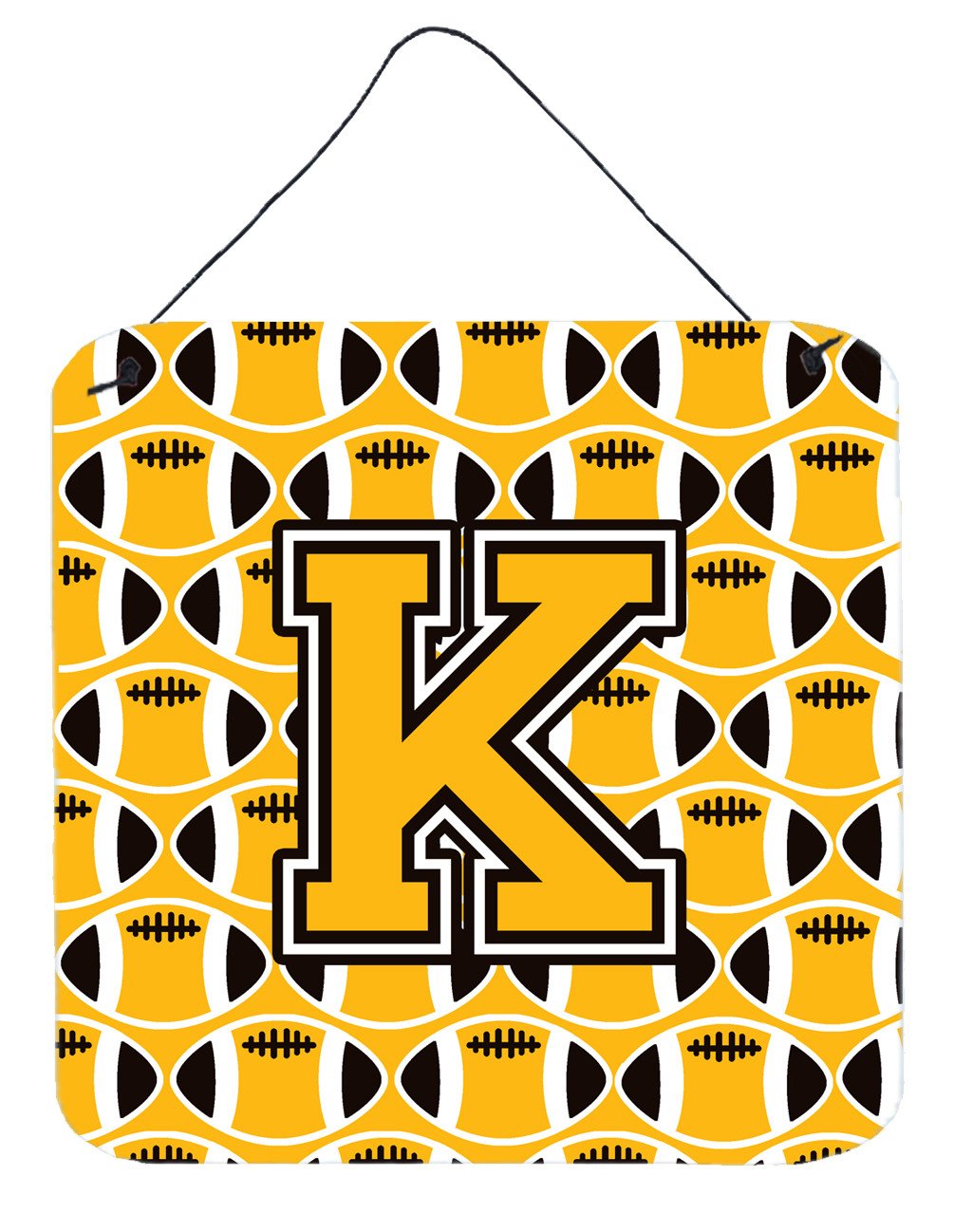Letter K Football Black, Old Gold and White Wall or Door Hanging Prints CJ1080-KDS66 by Caroline's Treasures