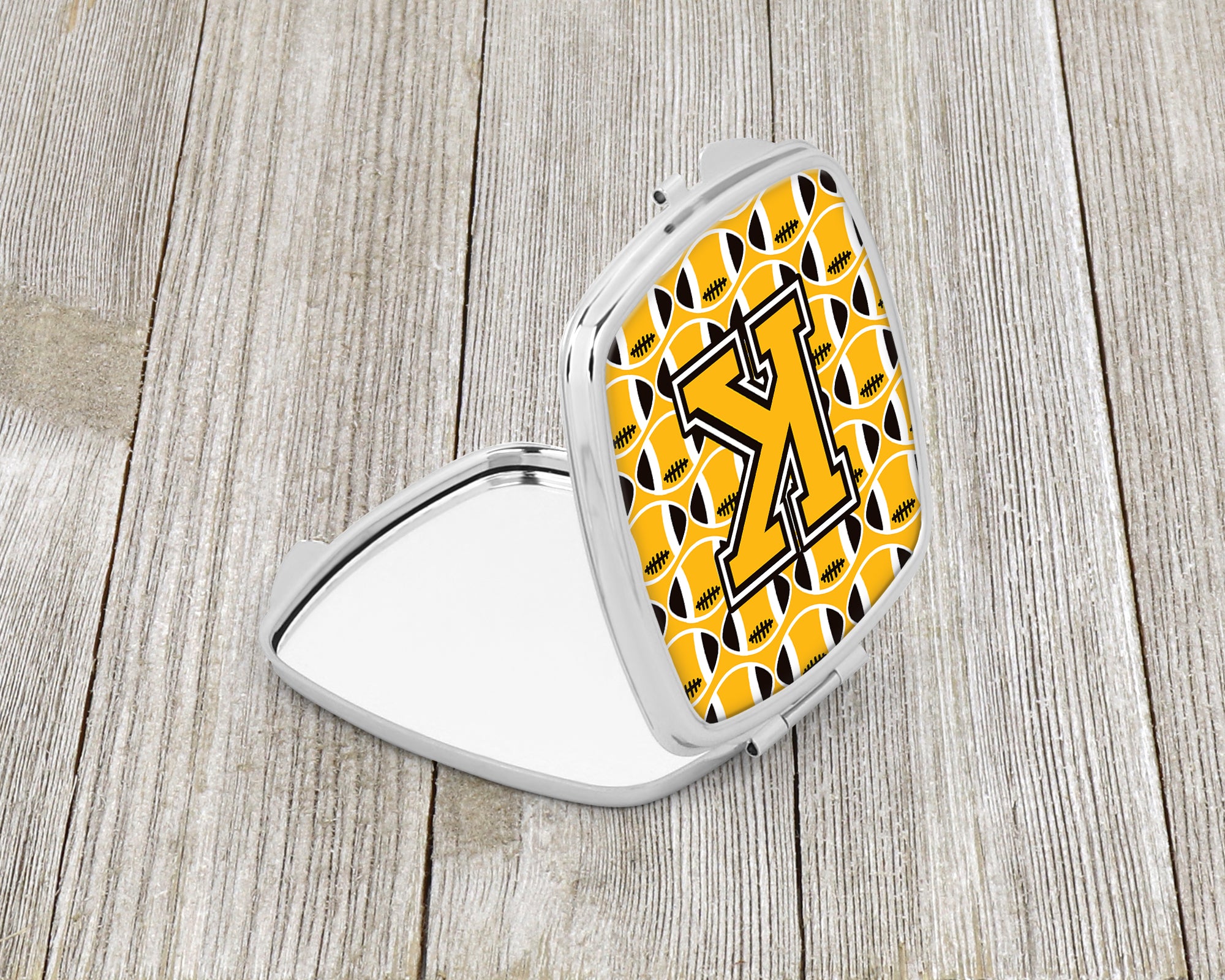 Letter K Football Black, Old Gold and White Compact Mirror CJ1080-KSCM