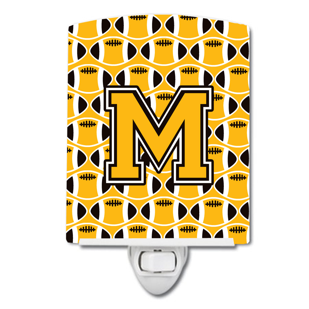 Letter M Football Black, Old Gold and White Ceramic Night Light CJ1080-MCNL - the-store.com
