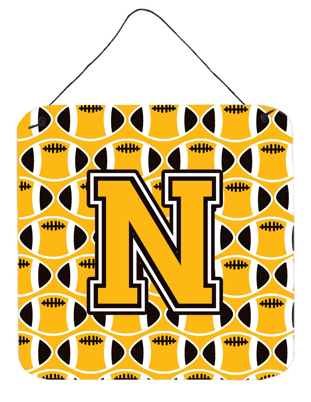Letter N Football Black, Old Gold and White Wall or Door Hanging Prints CJ1080-NDS66 by Caroline's Treasures