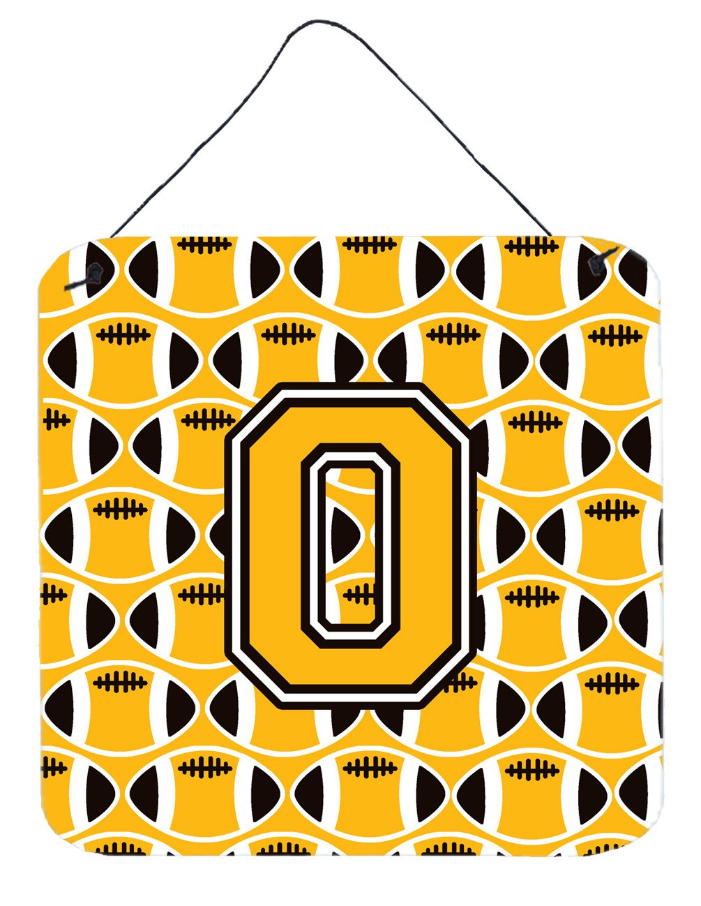 Letter O Football Black, Old Gold and White Wall or Door Hanging Prints CJ1080-ODS66 by Caroline's Treasures