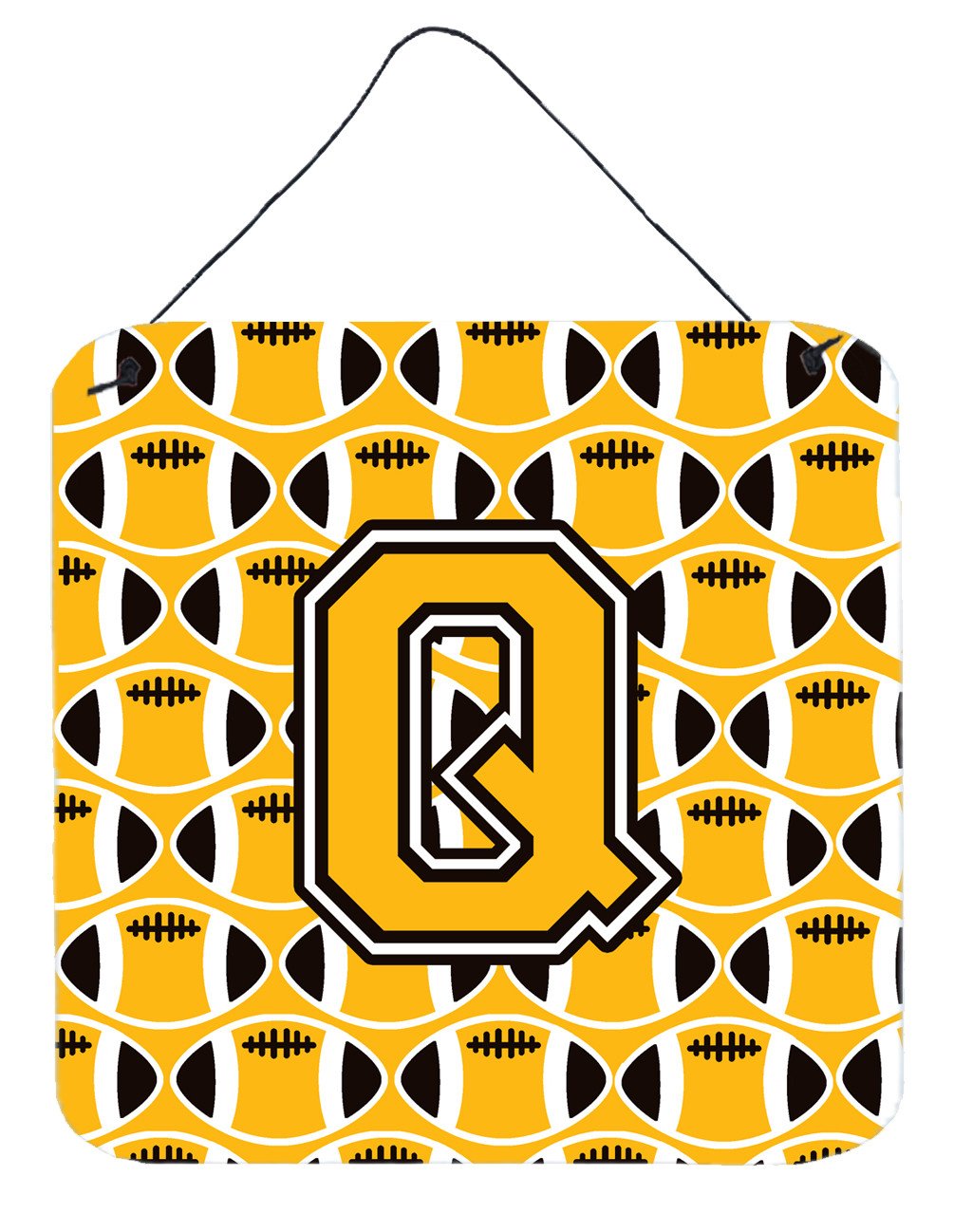 Letter Q Football Black, Old Gold and White Wall or Door Hanging Prints CJ1080-QDS66 by Caroline's Treasures