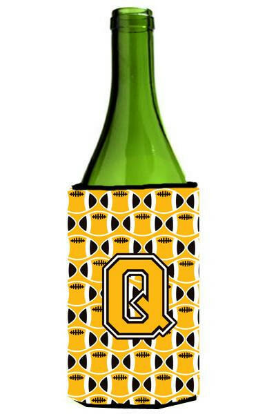 Letter Q Football Black, Old Gold and White Wine Bottle Beverage Insulator Hugger CJ1080-QLITERK by Caroline's Treasures