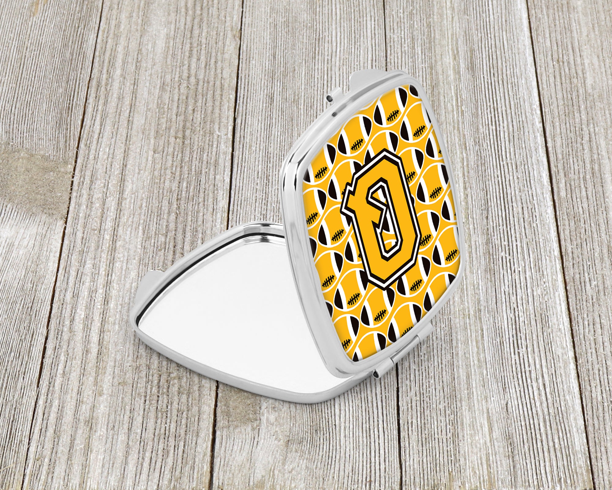 Letter Q Football Black, Old Gold and White Compact Mirror CJ1080-QSCM