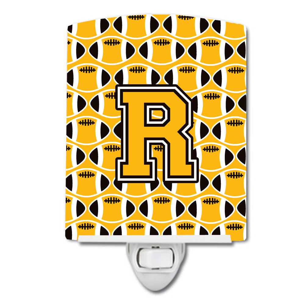Letter R Football Black, Old Gold and White Ceramic Night Light CJ1080-RCNL - the-store.com