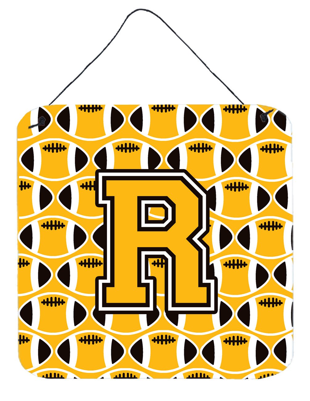 Letter R Football Black, Old Gold and White Wall or Door Hanging Prints CJ1080-RDS66 by Caroline's Treasures