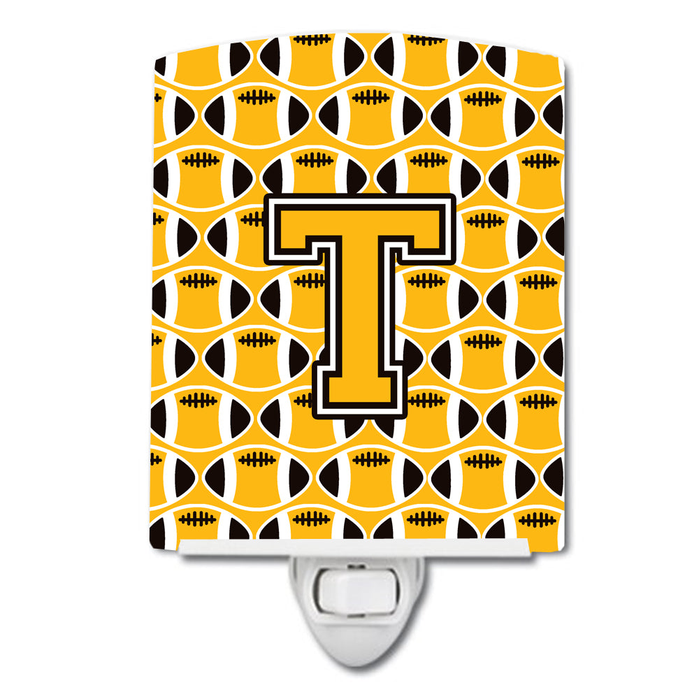 Letter T Football Black, Old Gold and White Ceramic Night Light CJ1080-TCNL - the-store.com