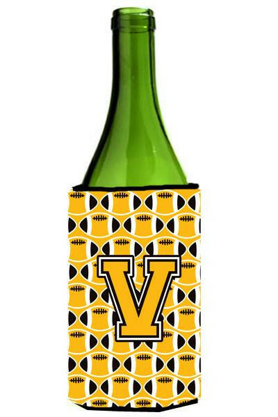 Letter V Football Black, Old Gold and White Wine Bottle Beverage Insulator Hugger CJ1080-VLITERK by Caroline's Treasures