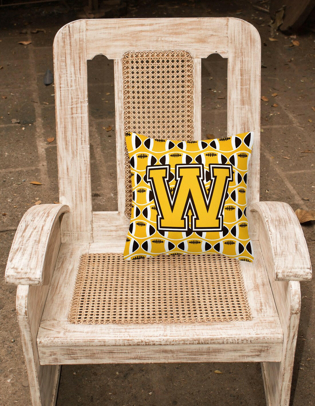 Letter W Football Black, Old Gold and White Fabric Decorative Pillow CJ1080-WPW1414 by Caroline's Treasures