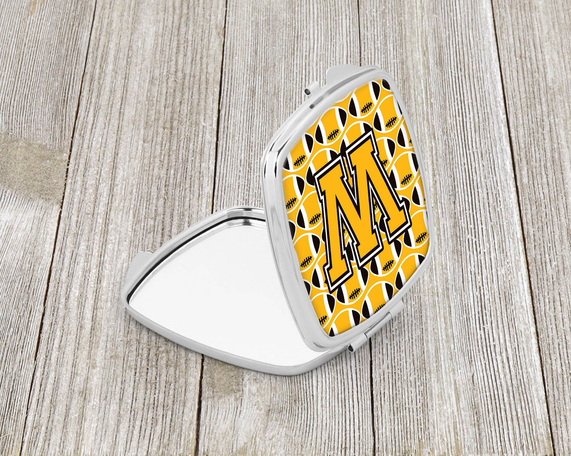 Letter W Football Black, Old Gold and White Compact Mirror CJ1080-WSCM
