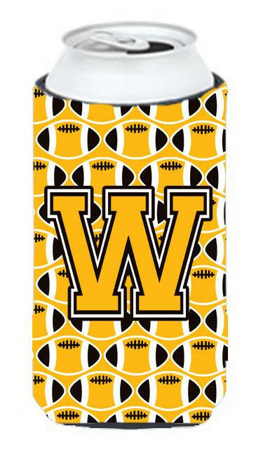 Letter W Football Black, Old Gold and White Tall Boy Beverage Insulator Hugger CJ1080-WTBC by Caroline's Treasures