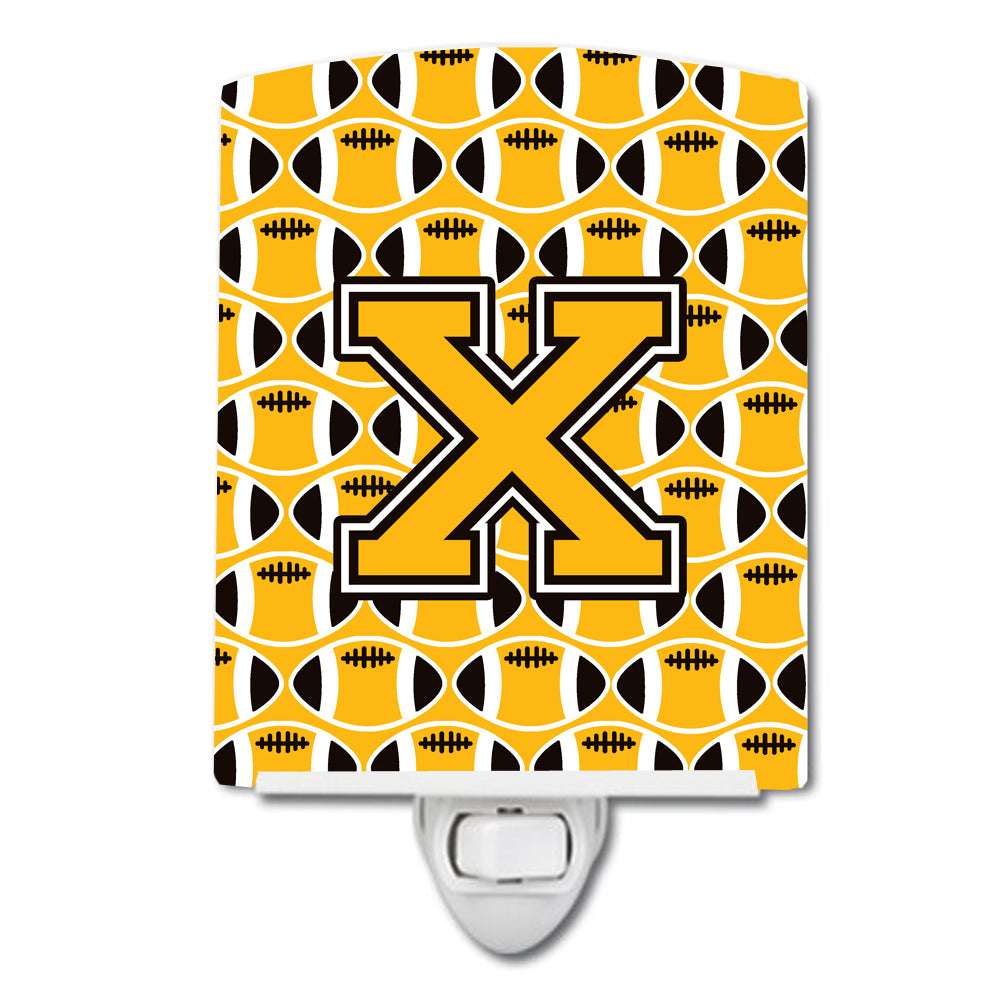 Letter X Football Black, Old Gold and White Ceramic Night Light CJ1080-XCNL - the-store.com