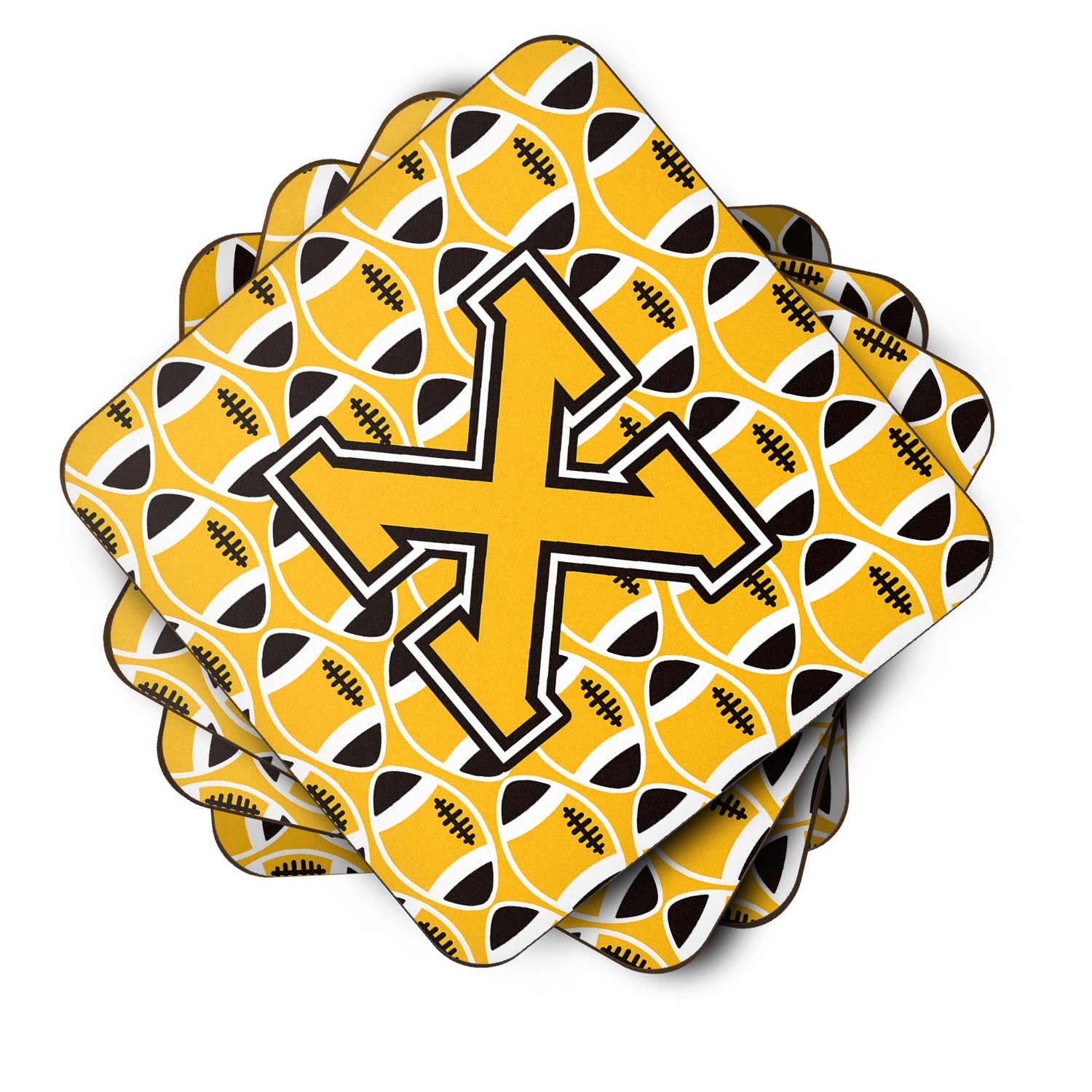 Letter X Football Black, Old Gold and White Foam Coaster Set of 4 CJ1080-XFC - the-store.com