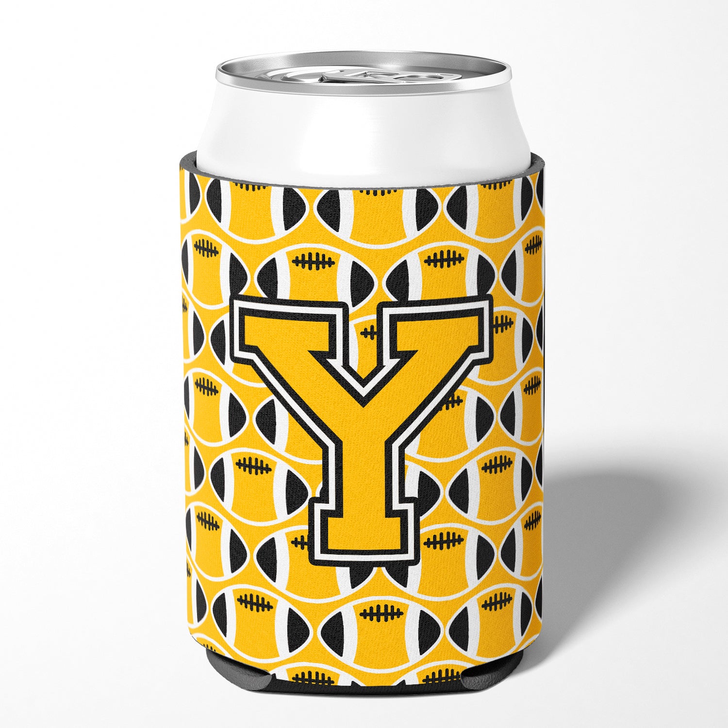 Letter Y Football Black, Old Gold and White Can or Bottle Hugger CJ1080-YCC.