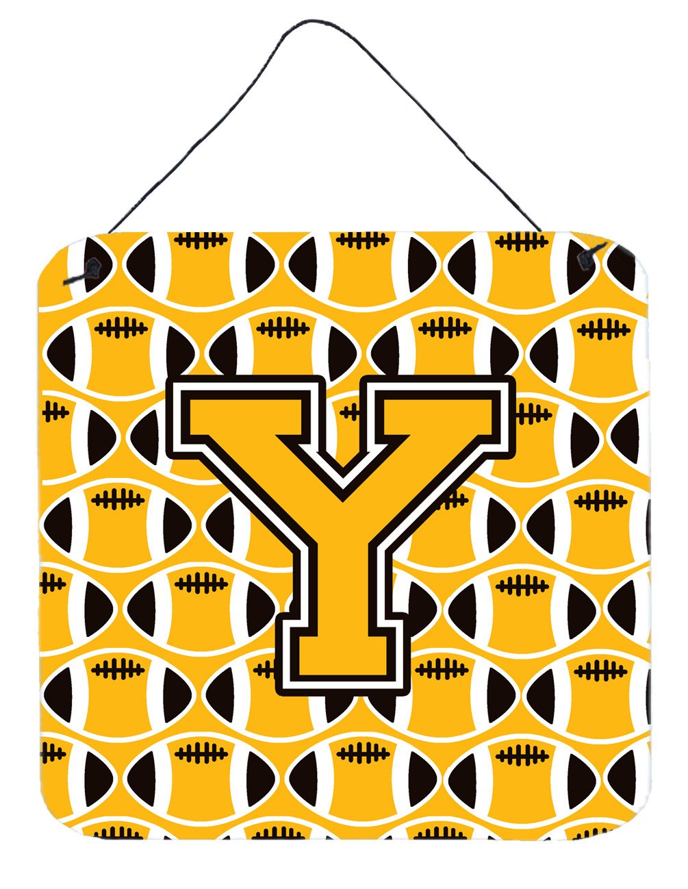 Letter Y Football Black, Old Gold and White Wall or Door Hanging Prints CJ1080-YDS66 by Caroline's Treasures