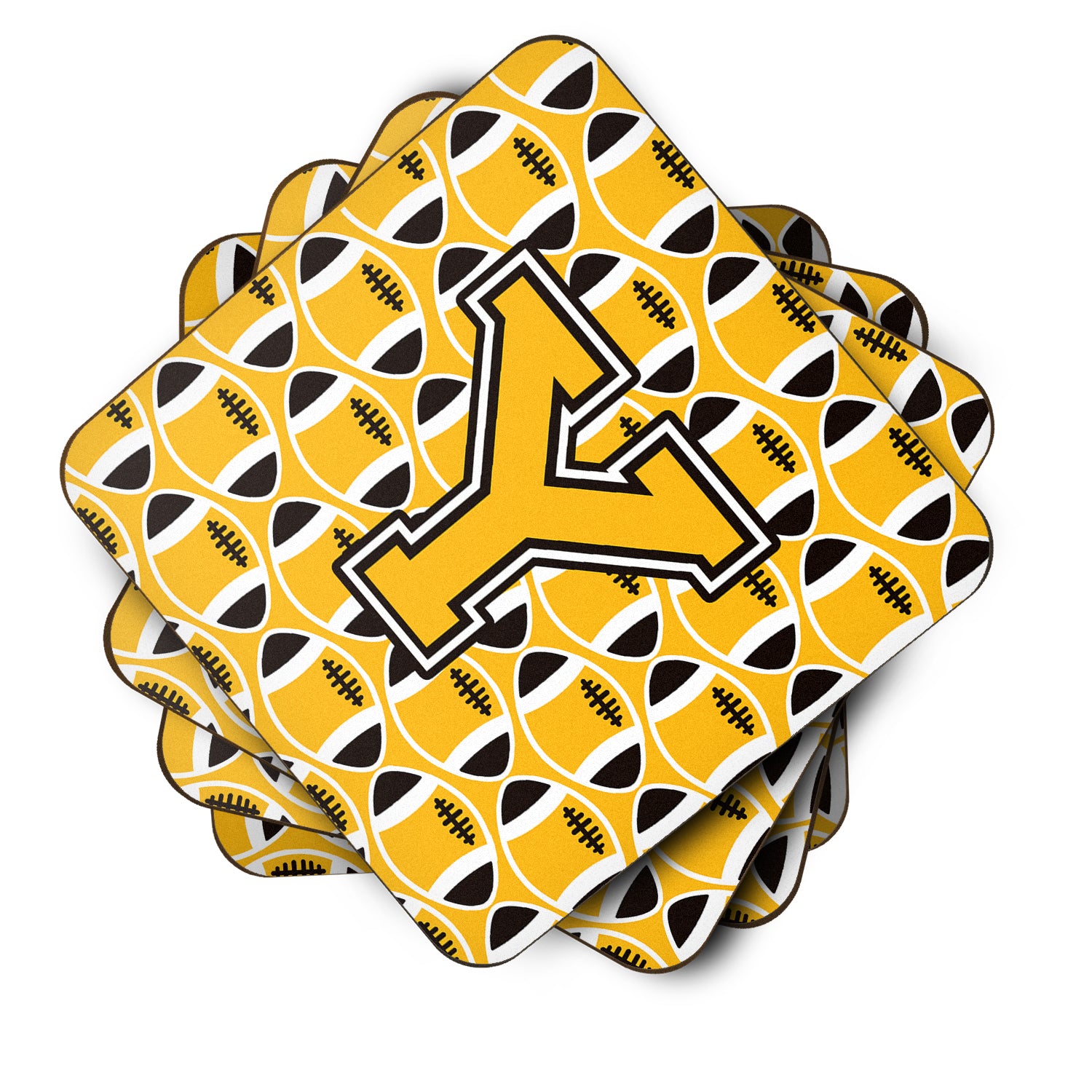 Letter Y Football Black, Old Gold and White Foam Coaster Set of 4 CJ1080-YFC - the-store.com